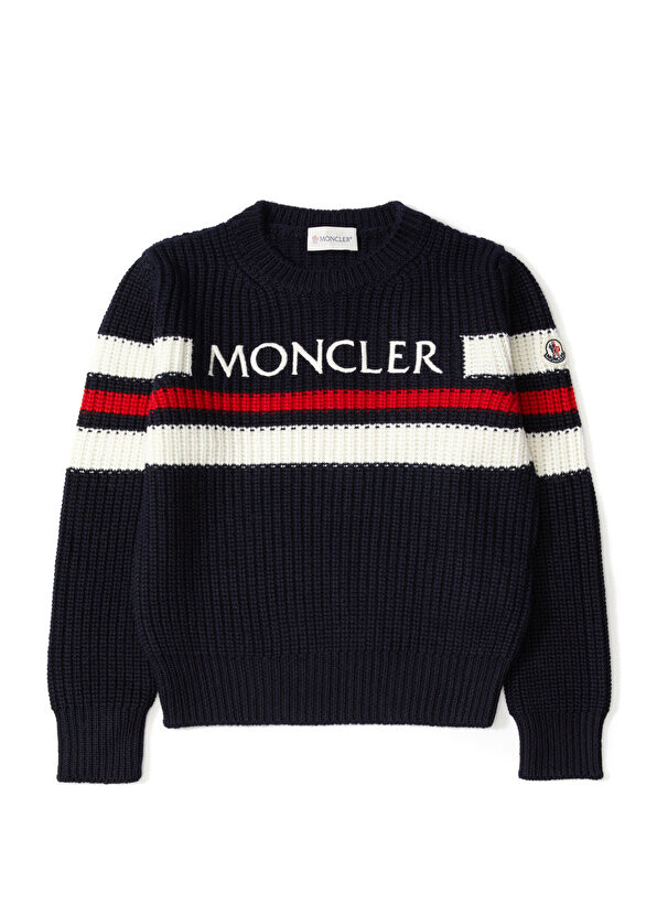 

Шерстяной свитер для мальчика темно-синего цвета с логотипом Moncler