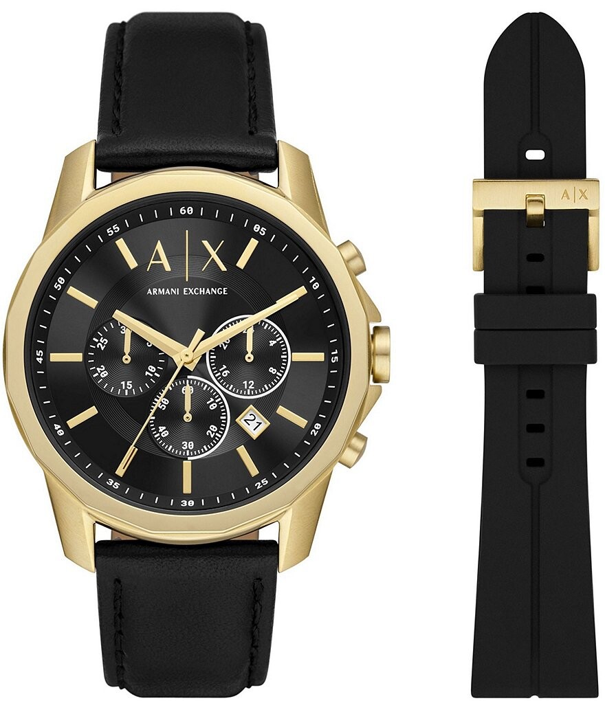 

Мужские часы Armani Exchange Banks Chronograph с черным кожаным ремешком Pro-Planet, подарочный набор, черный