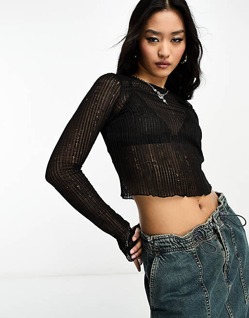 

Черный текстурированный топ с длинными рукавами ASOS DESIGN