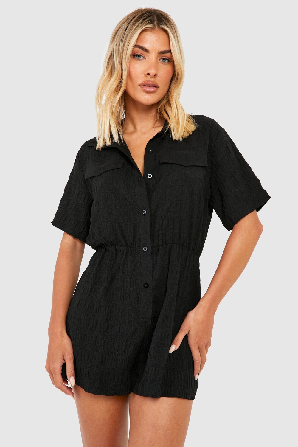 

Пляжный комбинезон с жатыми карманами boohoo, черный