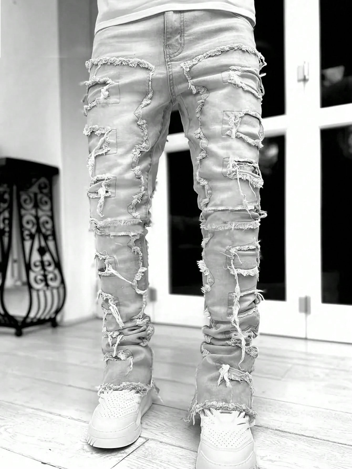 Модные мужские креативные джинсовые брюки с кисточками, светло-серый