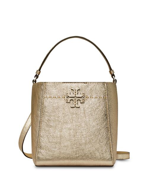

Маленькая кожаная сумка-мешок McGraw металлик Tory Burch, цвет Gold