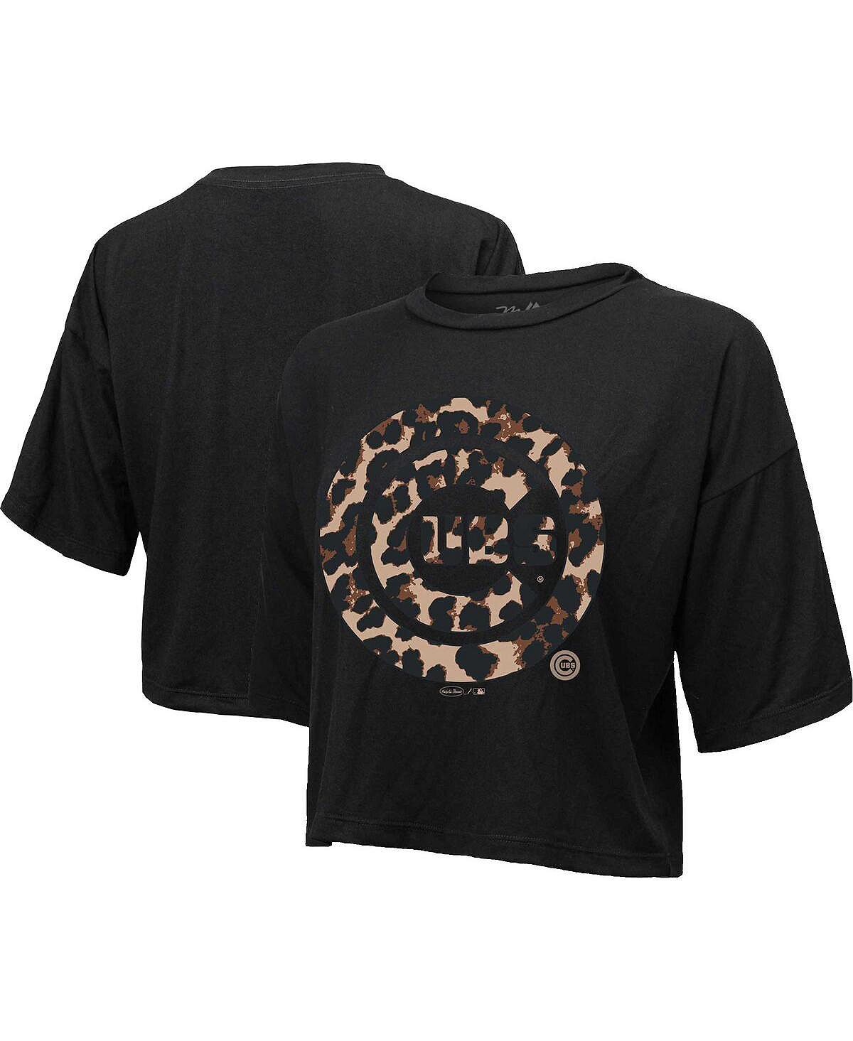 Черная женская укороченная футболка с леопардовым принтом Chicago Cubs Majestic, черный