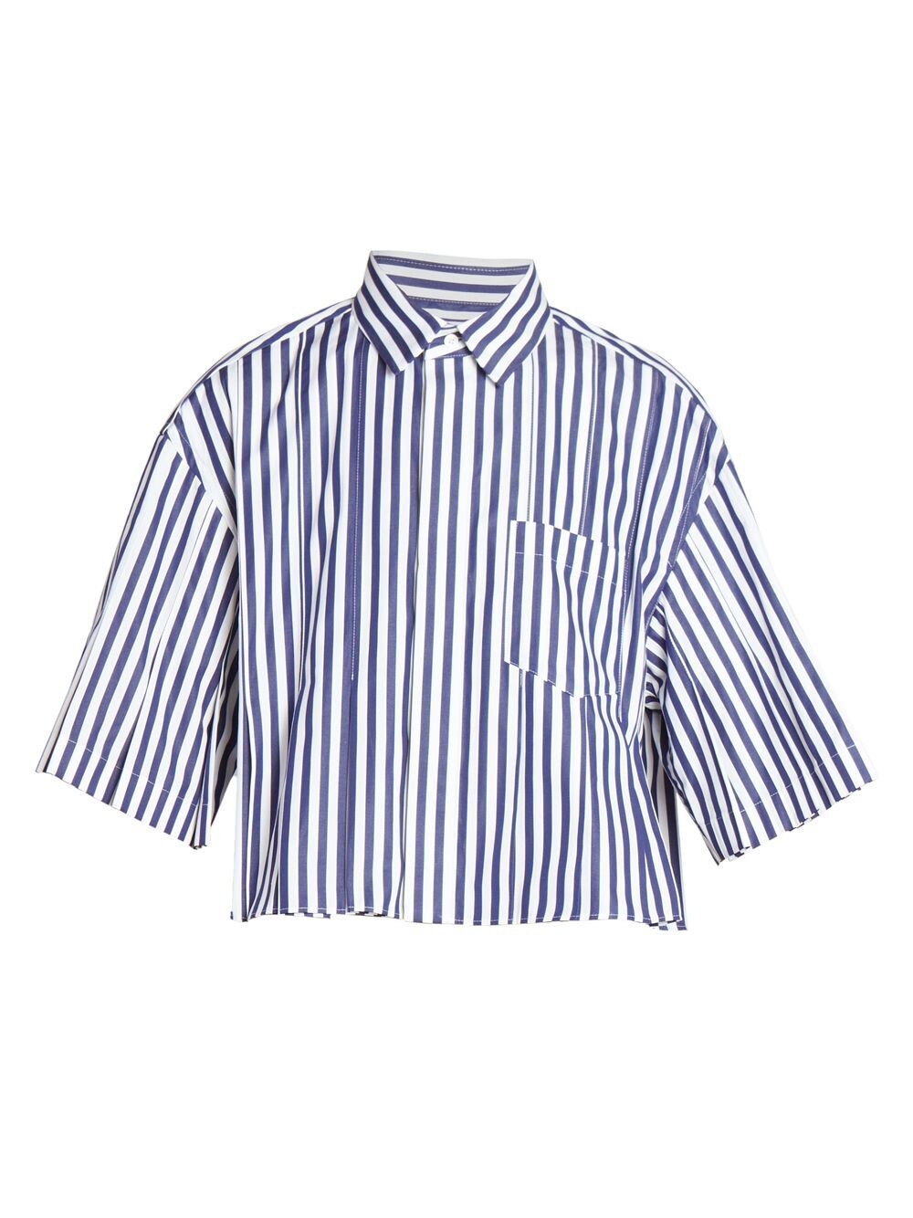 

Укороченная рубашка из поплина в полоску Sacai, нави