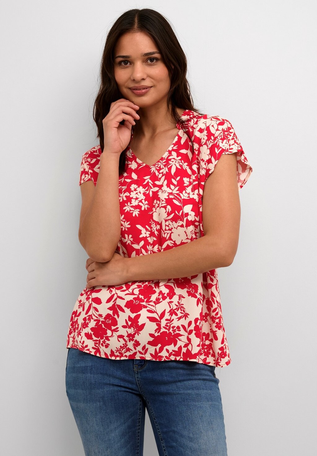 

Блузка ENNY CAPSLEEVE Culture, цвет red whitecap flower