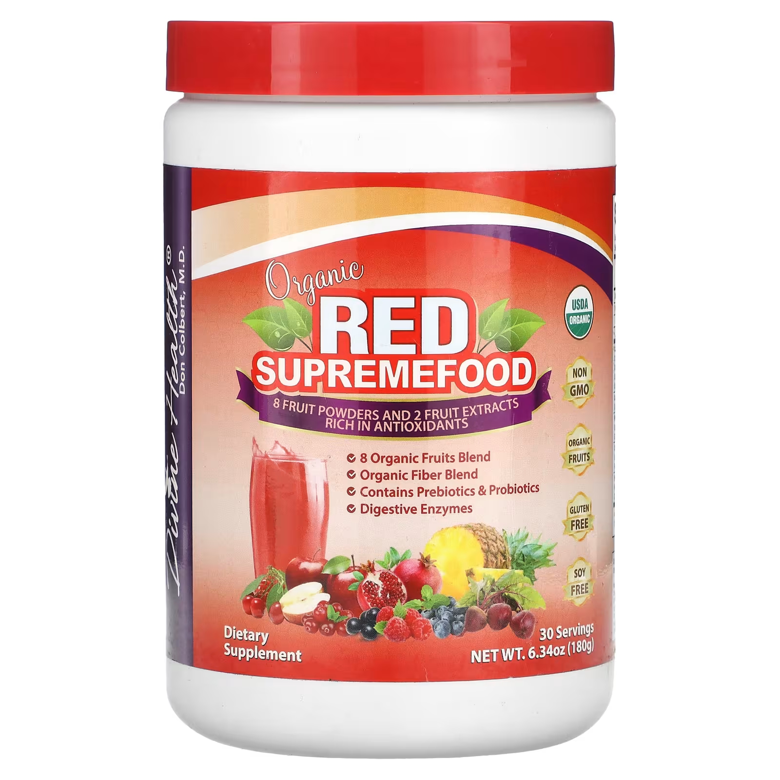 Пищевая добавка Divine Health Organic Red Supremefood Mixed Berry, 180 г