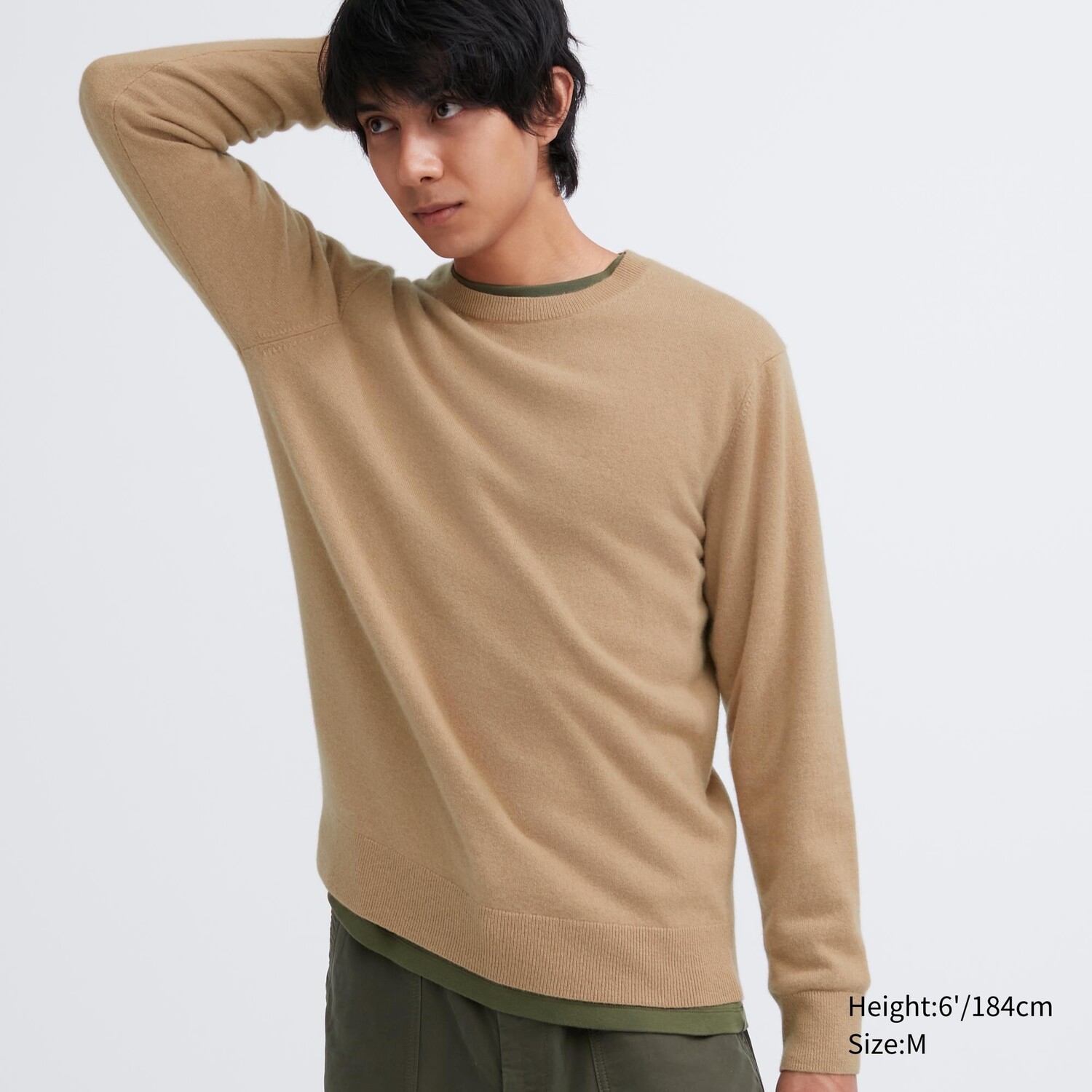 

Джемпер Uniqlo мужской из кашемира с круглым вырезом мягкий, бежевый