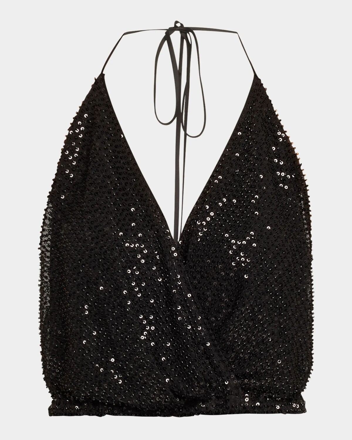 

Топ Sullivan с пайетками и бретельками на шее Ramy Brook, цвет Black Beaded Mesh