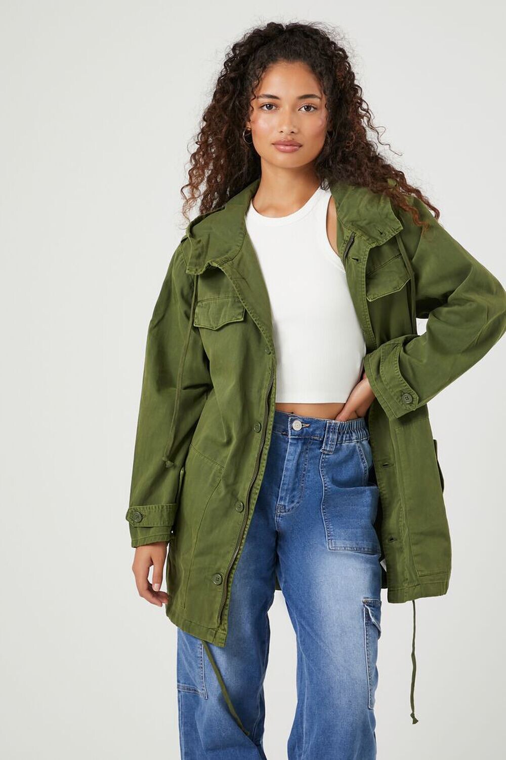 

Практичная куртка с капюшоном Forever 21, оливковый, Зеленый
