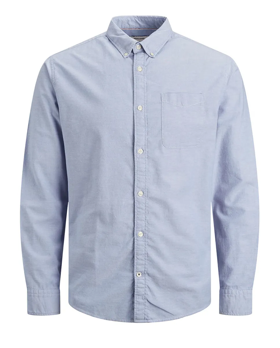 

Мужская узкая однотонная хлопковая оксфордская рубашка BCI Jack & Jones, цвет Azul Medio