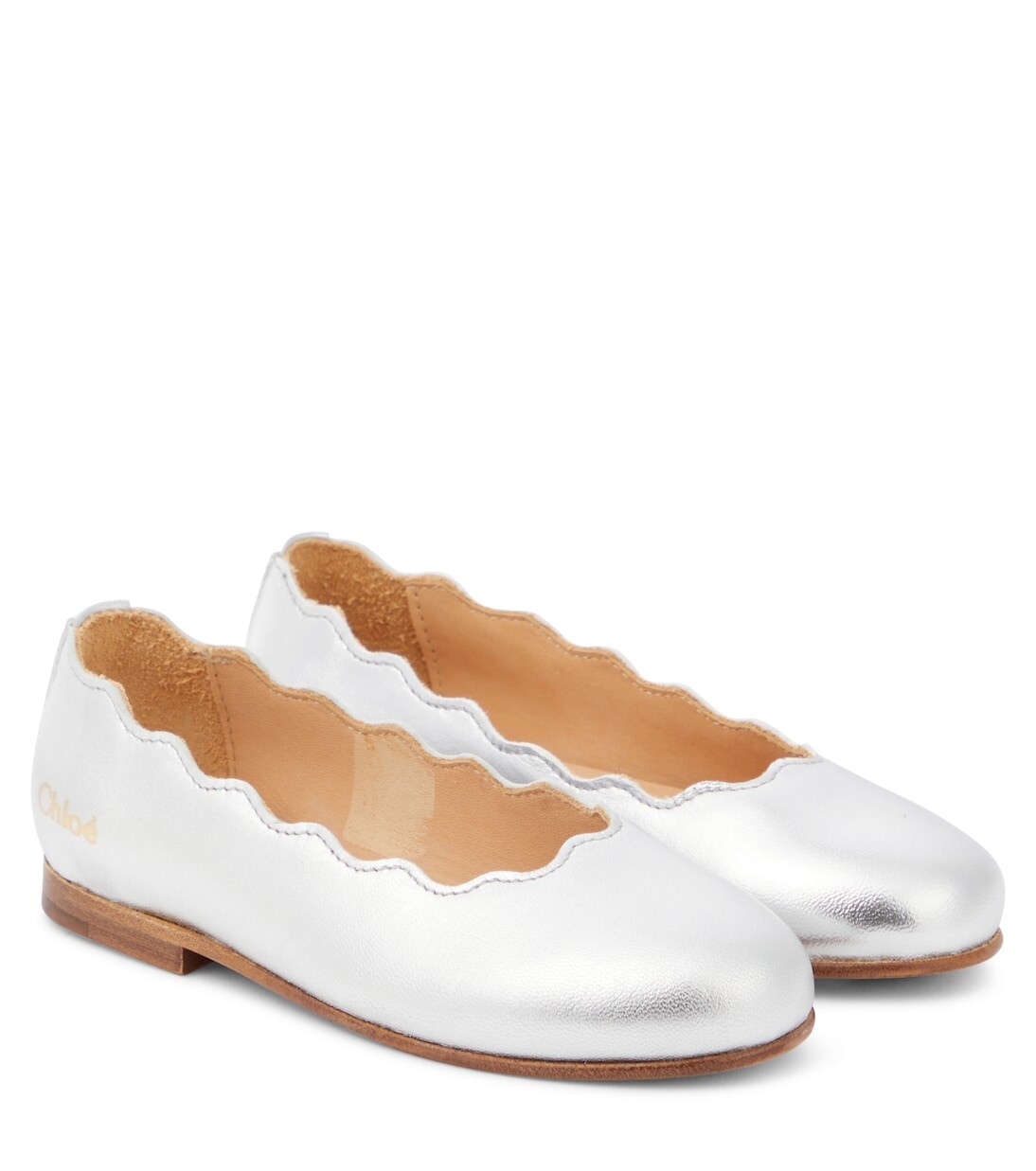 

Кожаные балетки Lauren с эффектом металлик Chloé, серебряный