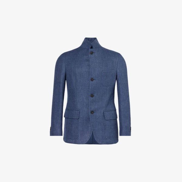 Однобортный пиджак из шерсти и льна с зубчатыми лацканами Corneliani, синий пиджак corneliani пиджак