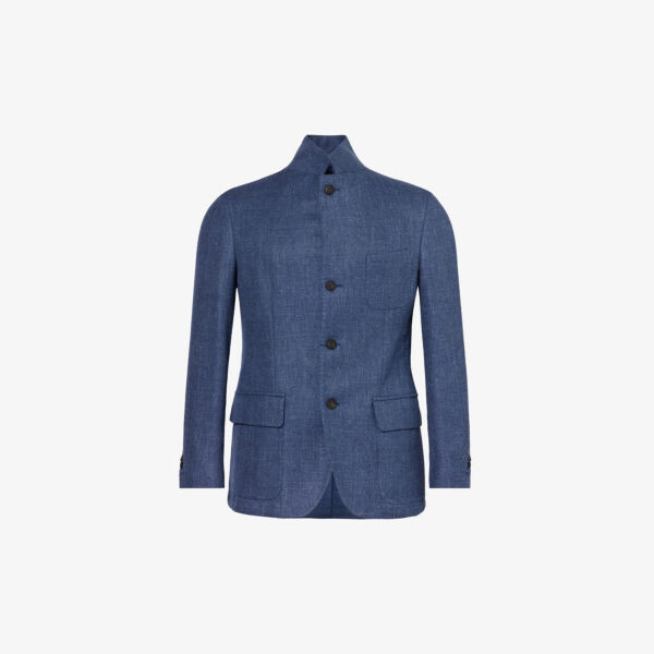 

Однобортный пиджак из шерсти и льна с зубчатыми лацканами Corneliani, синий