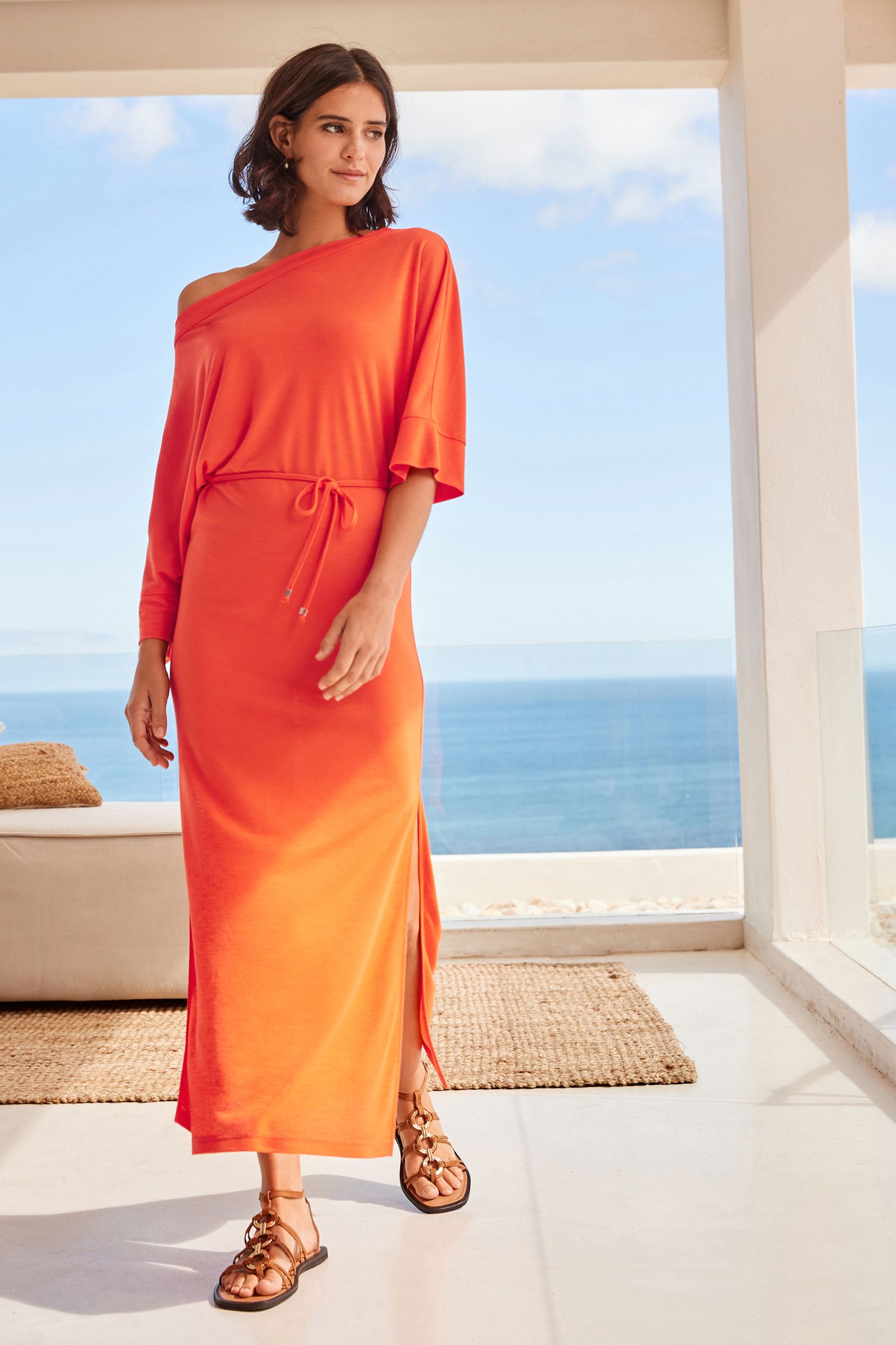 Асимметричное платье с вырезом по горловине Next, оранжевый