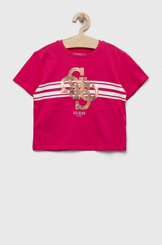 

Детская хлопковая футболка Guess, розовый