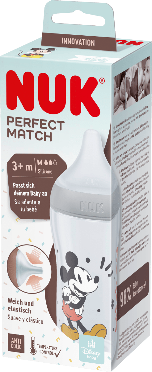 цена Детская бутылочка Perfect Match Mickey серая с 3 месяцев 260 мл 1 шт. NUK