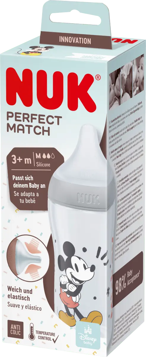 

Детская бутылочка Perfect Match Mickey серая с 3 месяцев 260 мл 1 шт. NUK