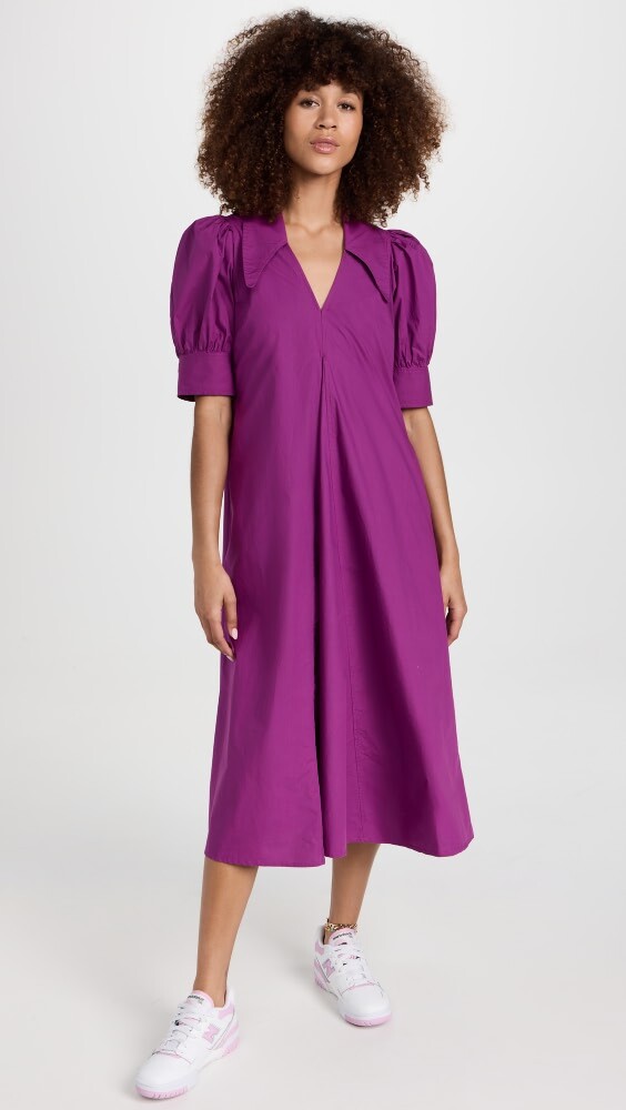 

Платье GANNI Cotton Poplin V Neck, фиолетовый