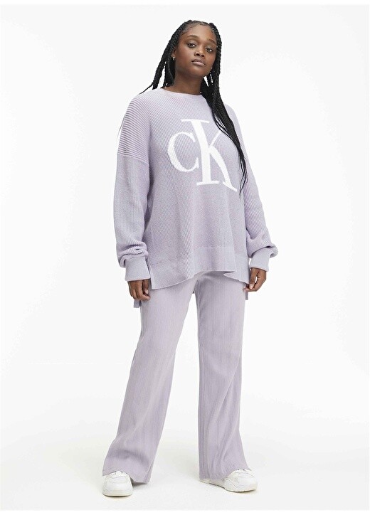 

Женский фиолетовый свитер с круглым вырезом с нормальным принтом Calvin Klein Jeans