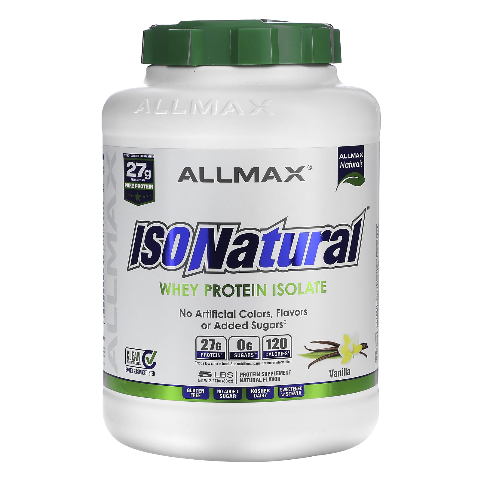 

IsoNatural, изолят сывороточного протеина, ваниль, 2,27 кг (5 фунтов), ALLMAX