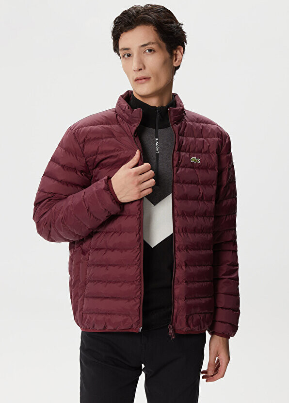 

Стеганое бордово-красное мужское пальто с высоким воротником Lacoste, Красный
