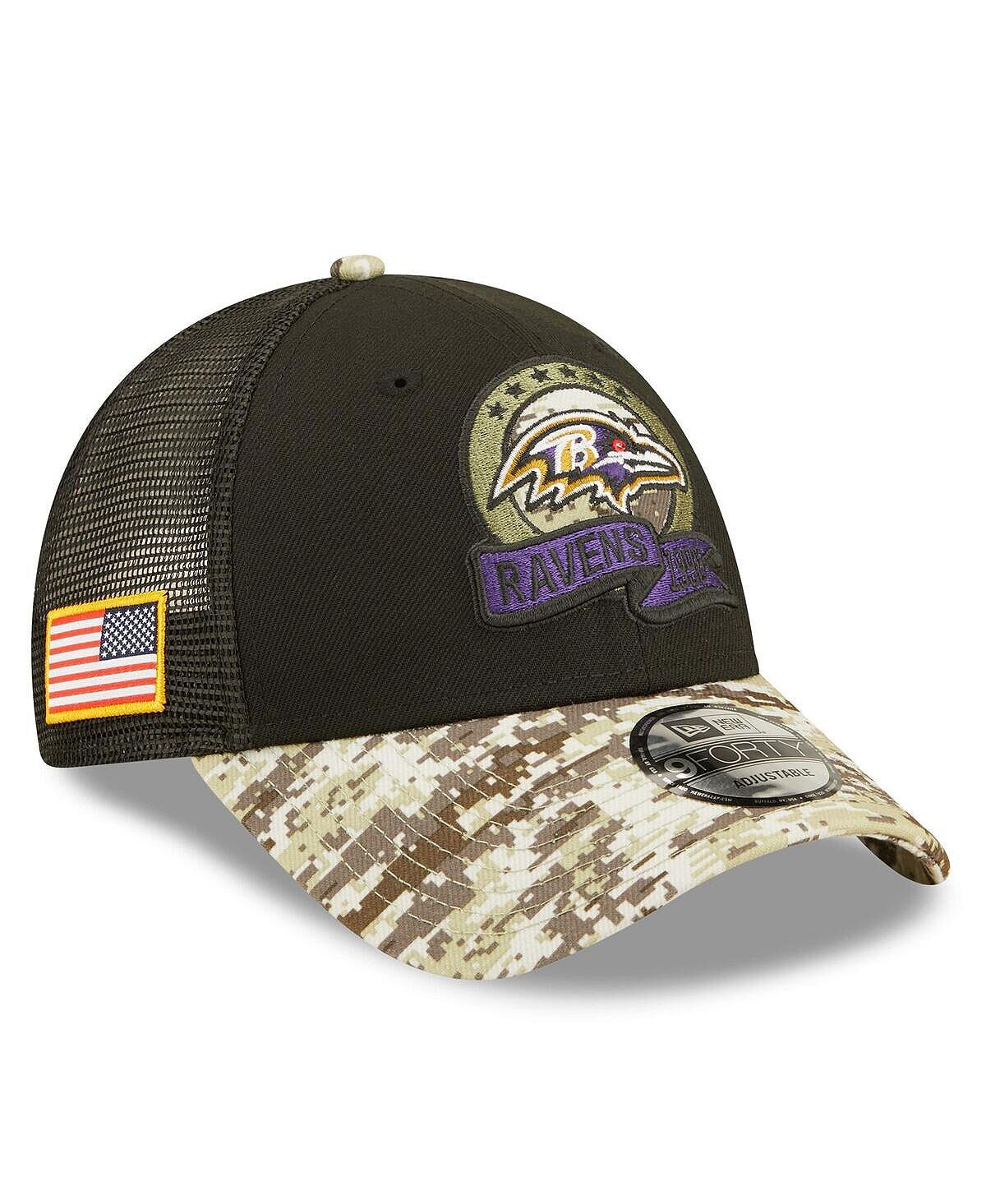 

Мужская черная камуфляжная кепка Baltimore Ravens 2022 Salute To Service 9FORTY Snapback Trucker Hat New Era