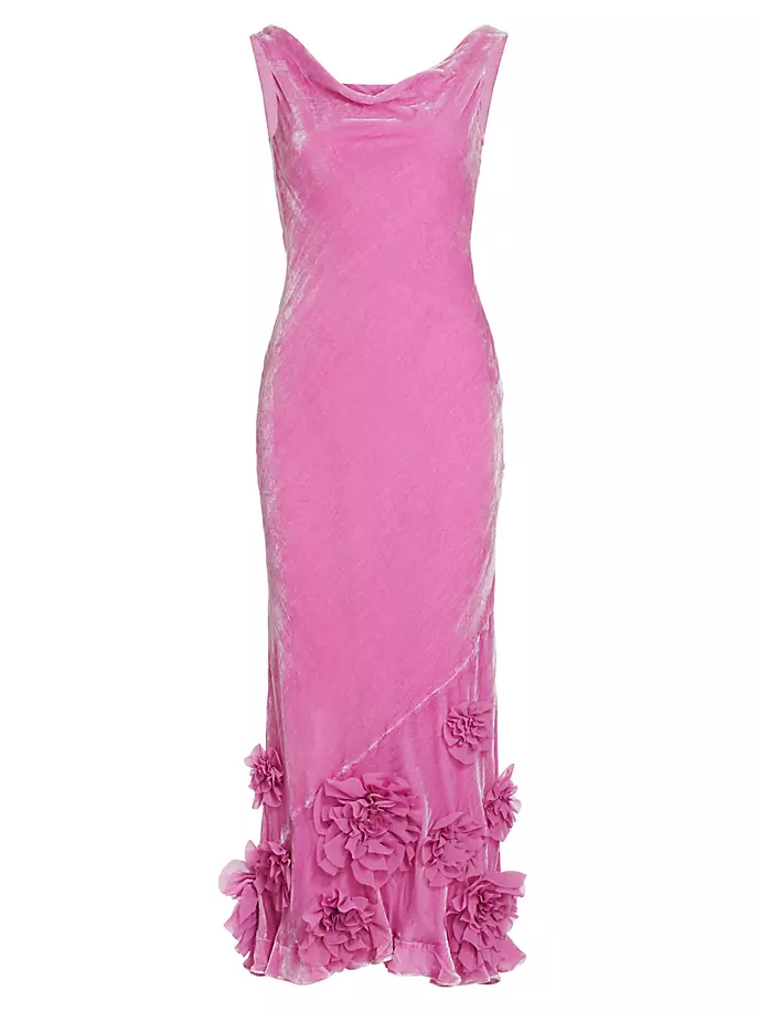 Бархатное платье миди Asher с драпировкой и цветочным принтом Saloni, цвет peony peonies emb цена и фото