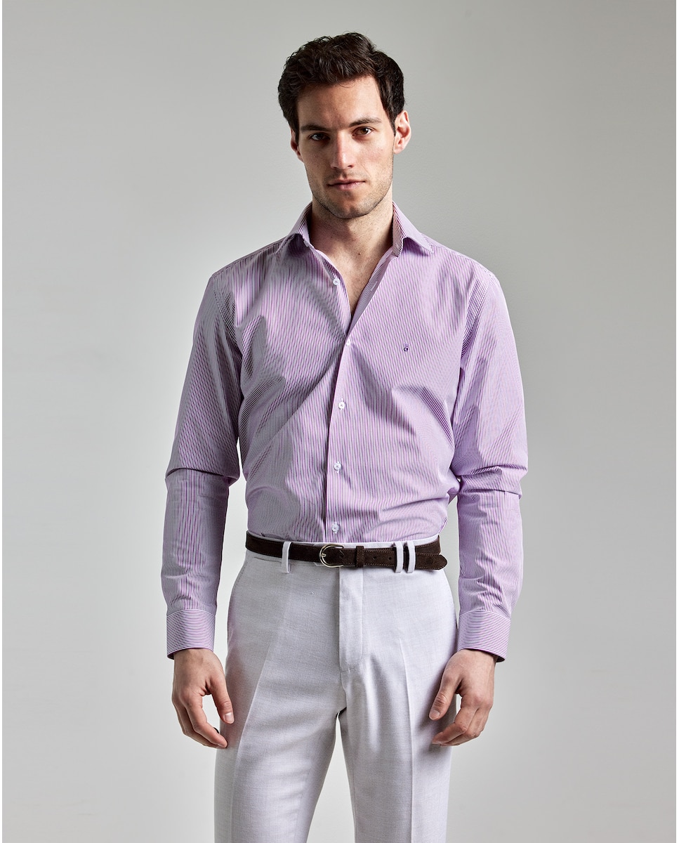 Узкая мужская рубашка в фиолетовую полоску PuroEgo, фиолетовый