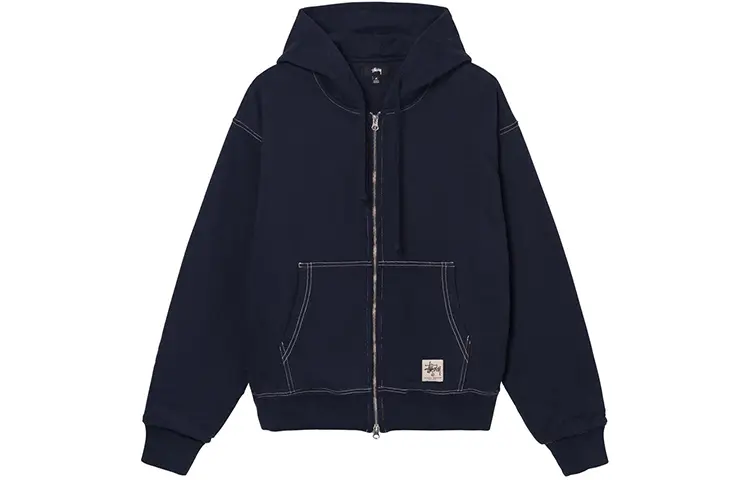 

Толстовка с капюшоном Double Face Label Zip черного цвета Stussy, темно-синий