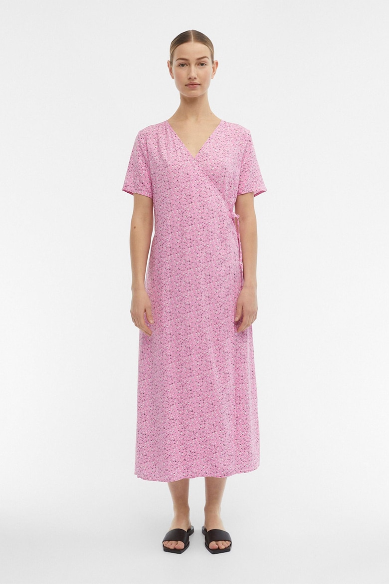 Платье с цветочным узором и перекрывающимся узором Object, розовый