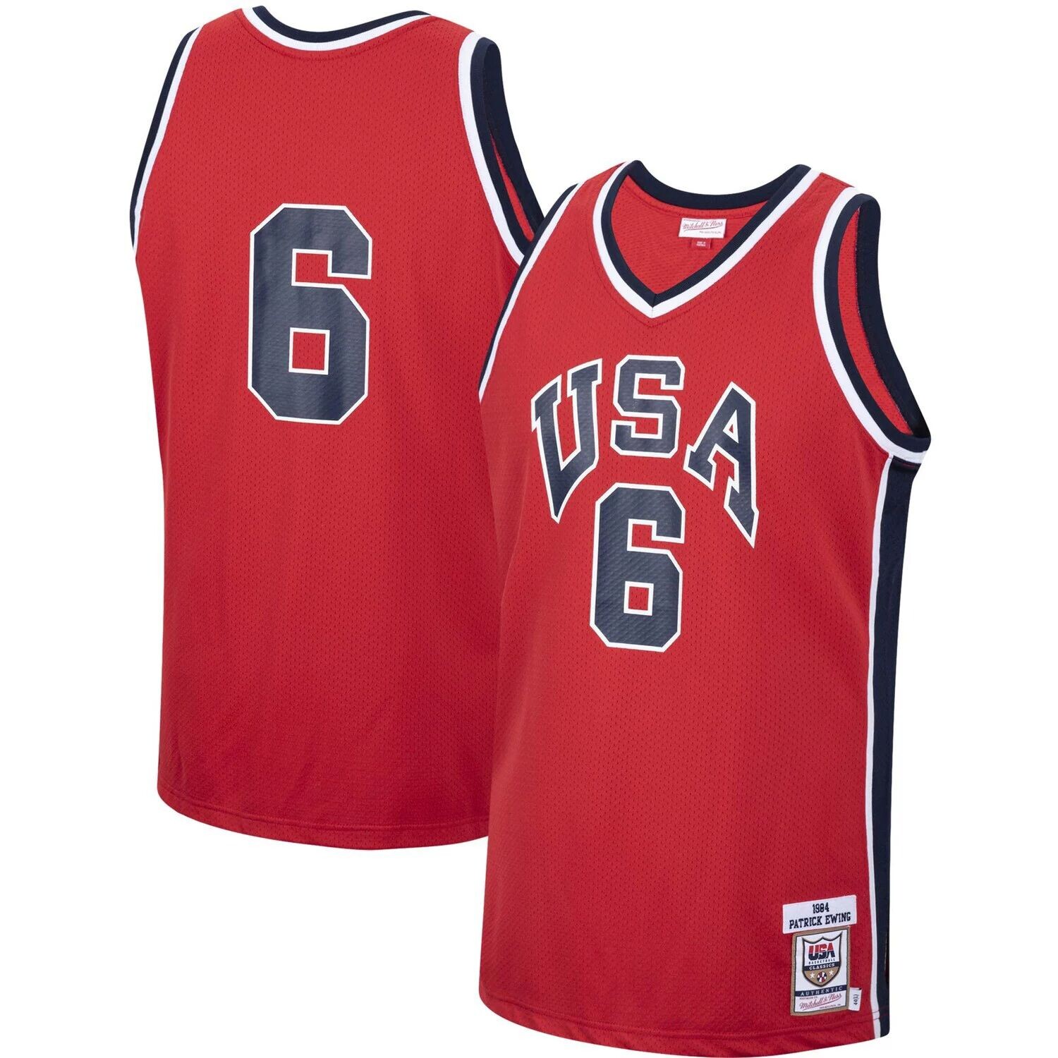 

Мужская красная баскетбольная майка Mitchell & Ness Патрик Юинг США 1984 года выпуска, Красный