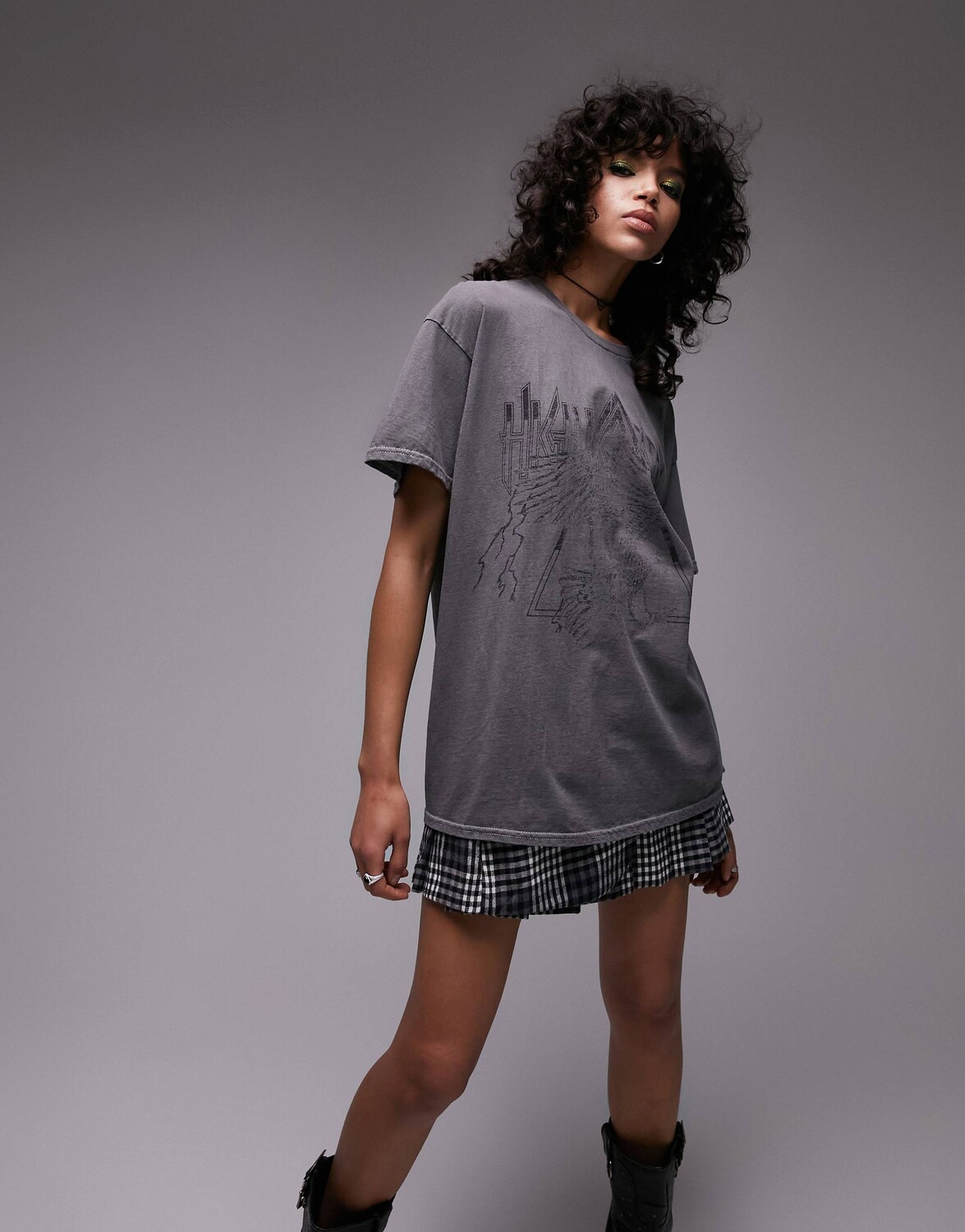 

Темно-серая футболка большого размера Topshop graphic acidwash rock