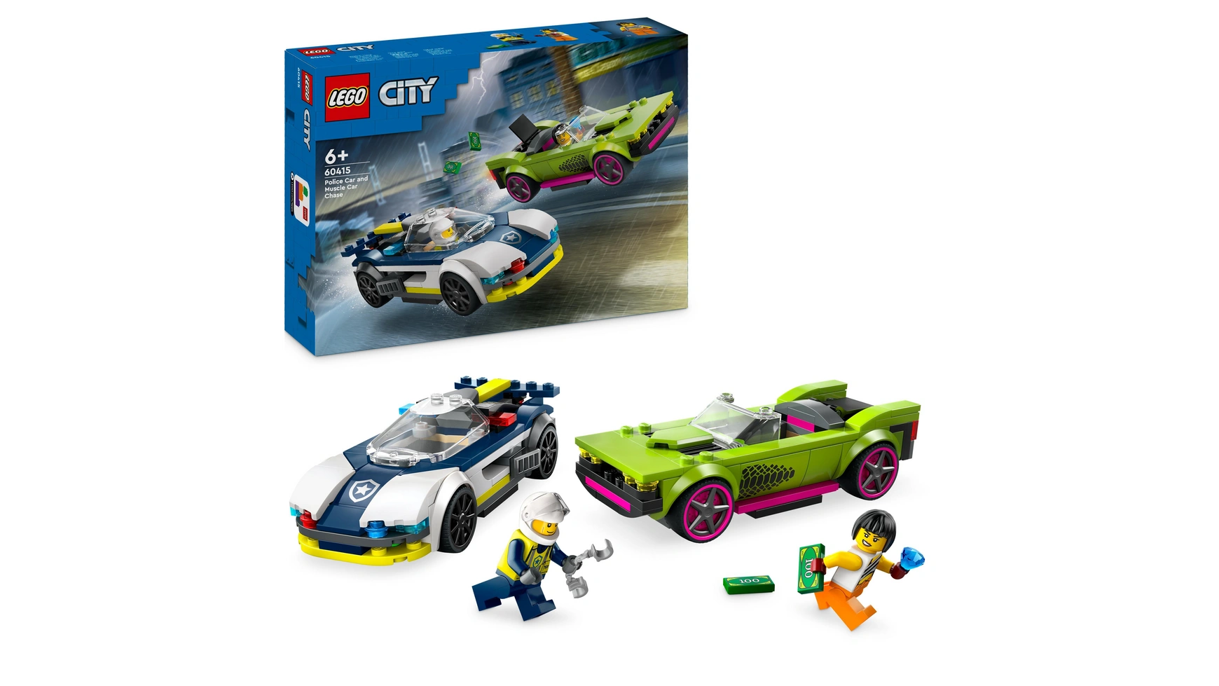 Lego City Погоня на полицейской машине и игрушечный автомобиль с мускулистыми машинами лодочка надувная funspeakers police car baby boat 110 х 75 см 41480