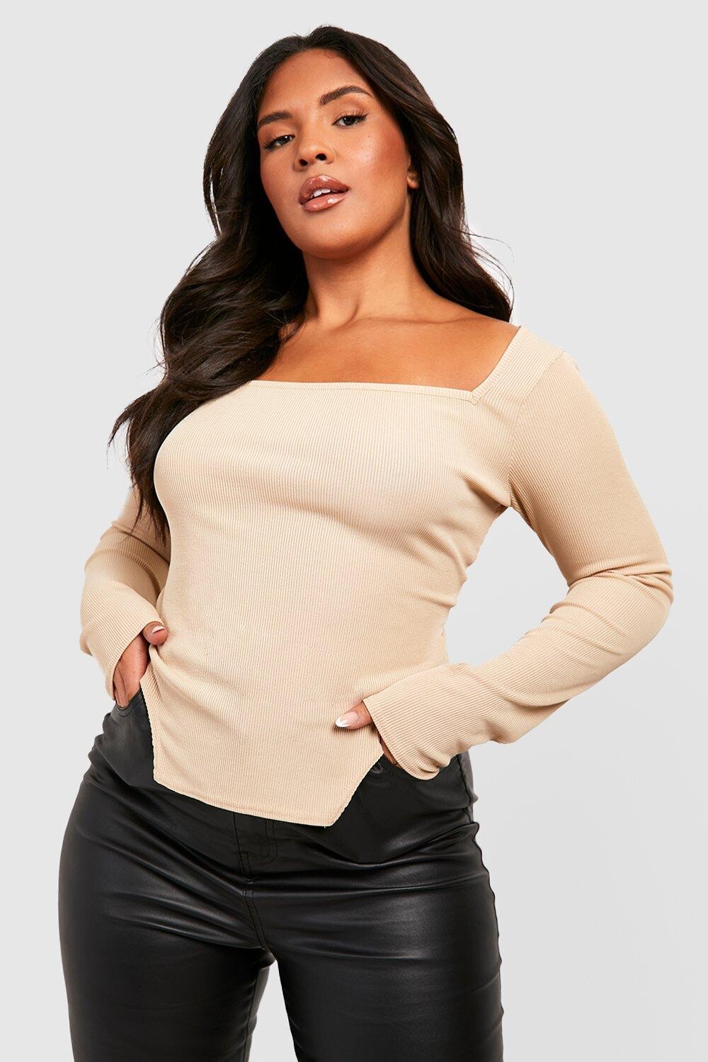 

Корсетный топ с длинным рукавом plus rib Boohoo, серый