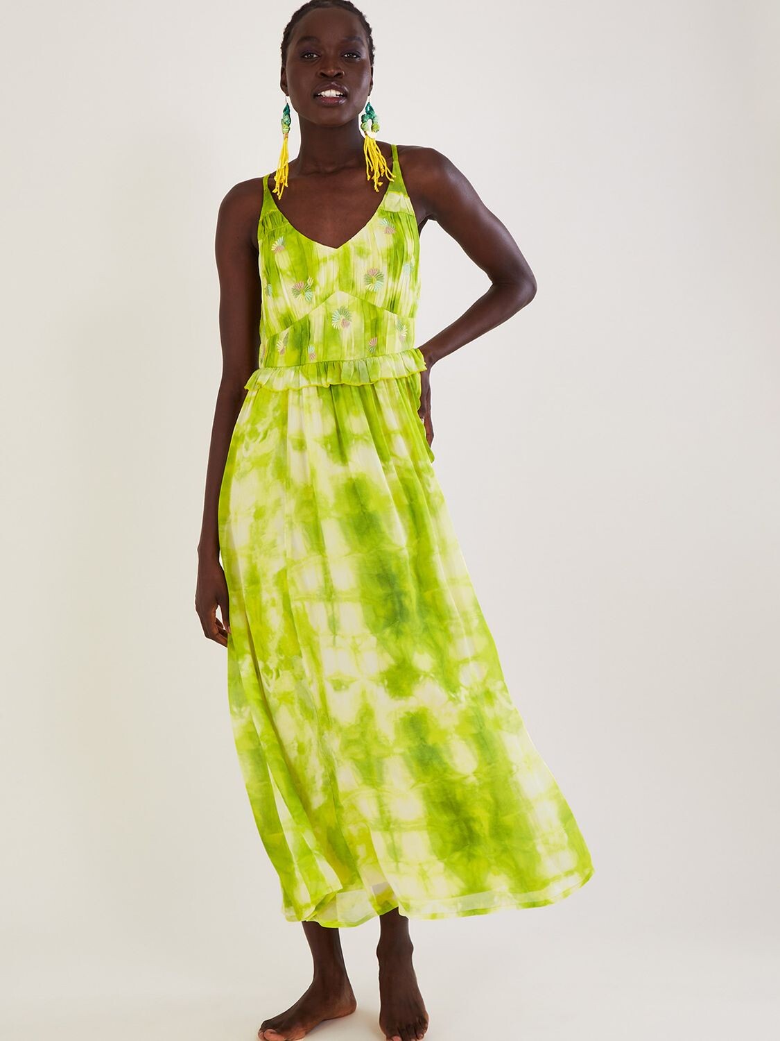

Платье макси Monsoon Dalila Tie Dye, ярко-зеленый