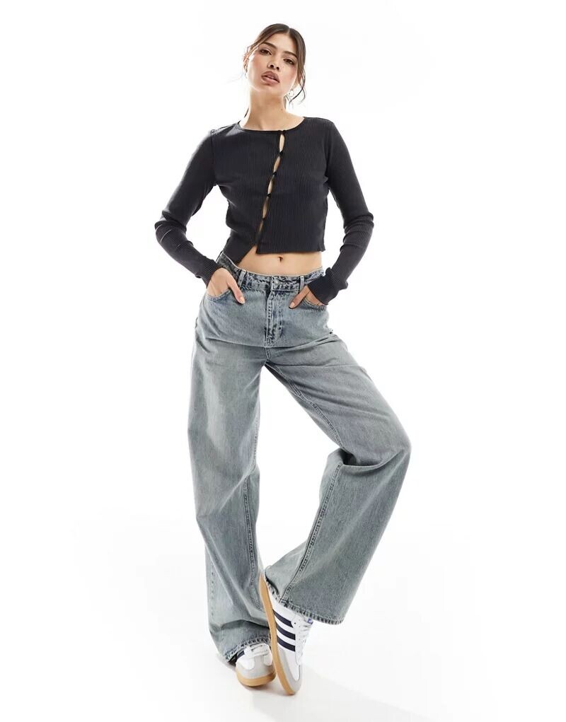 

Кардиган асимметричного кроя Vero Moda кислотно-серого цвета с планкой на пуговицах, Серый