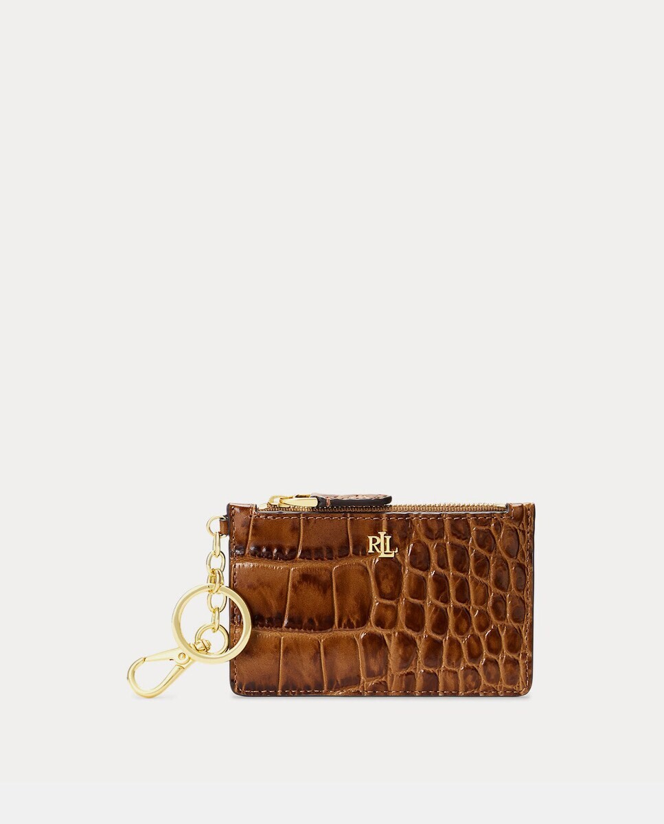 

Визитница из коричневой кожи с эффектом кокоса и карабином Lauren Ralph Lauren, коричневый