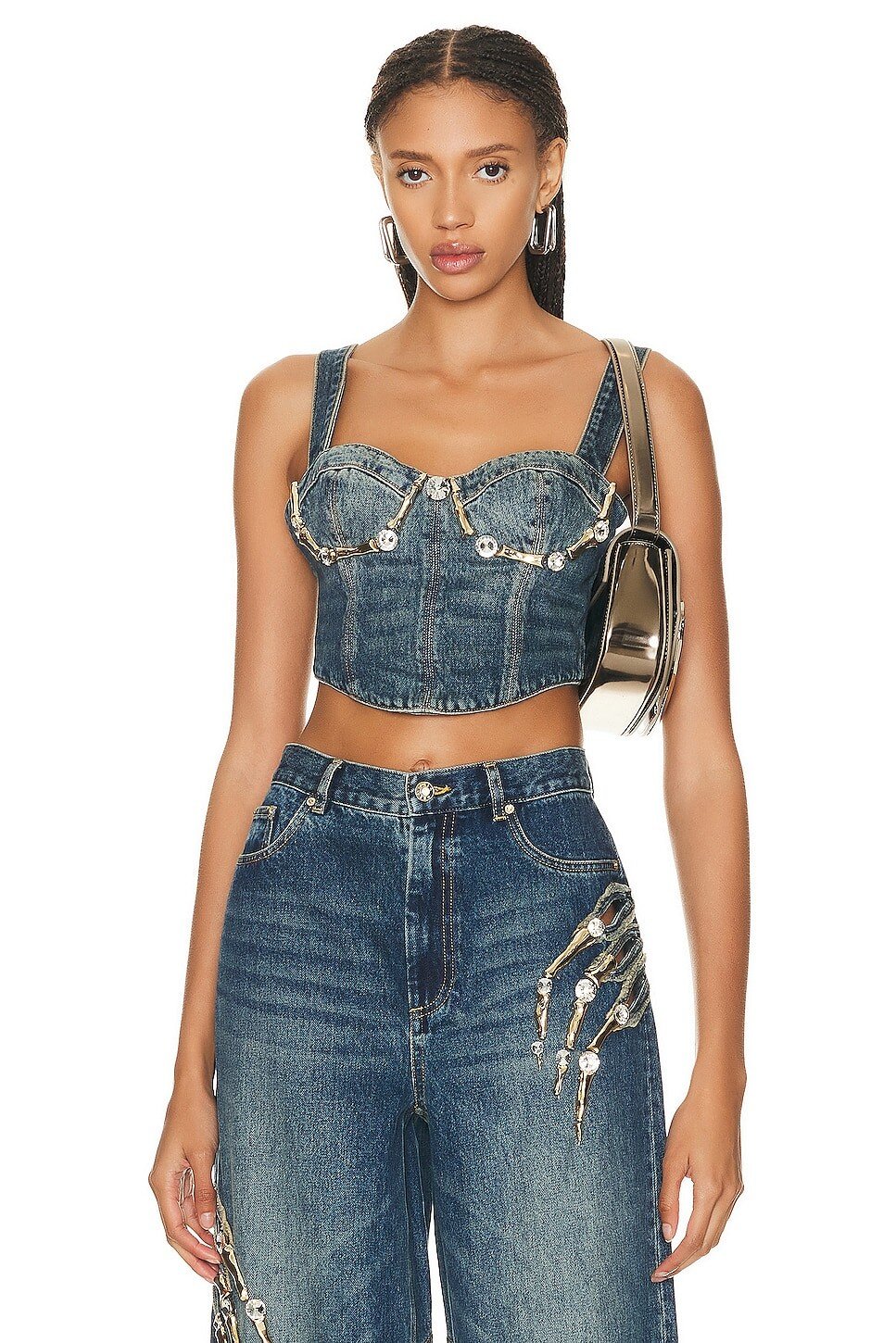 

Топ Area Crystal Claw Denim Bustier, цвет Vintage Indigo