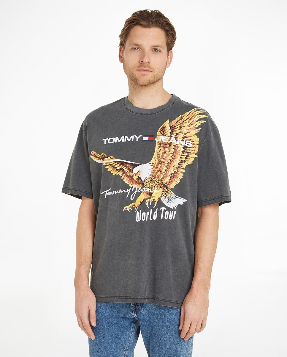 

Мужская футболка с фигуристом и винтажным принтом спереди Tommy Jeans, черный