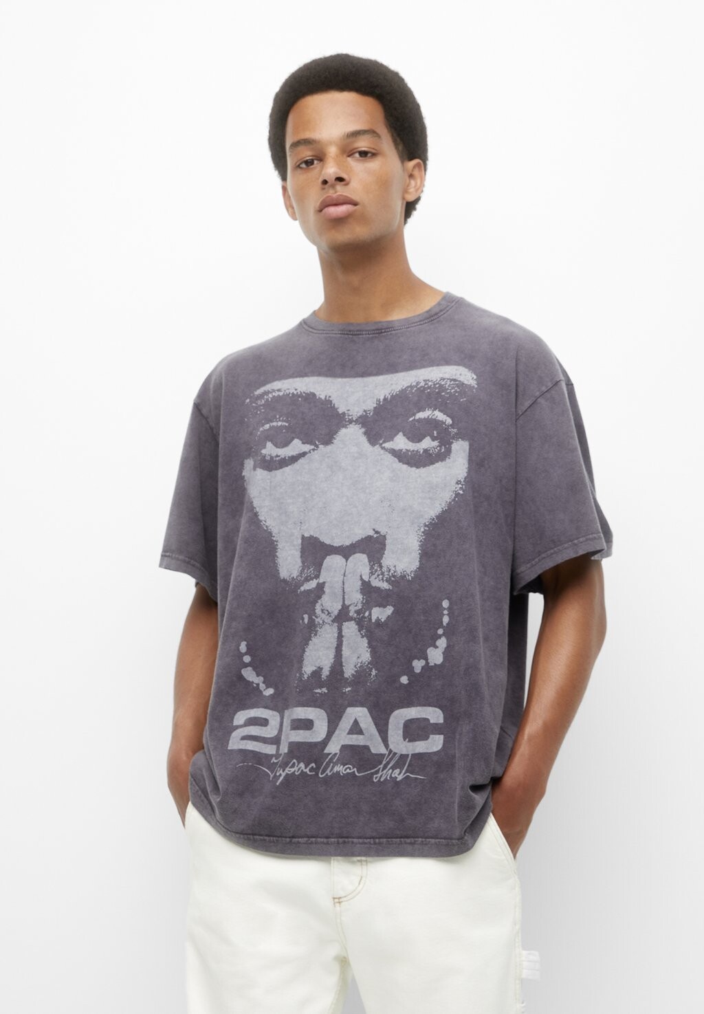 

Футболка с принтом PULL&BEAR, светло-серый