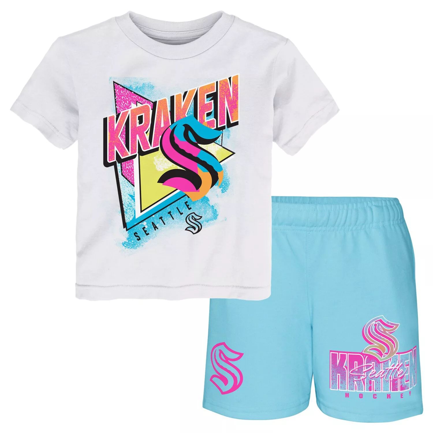 Белый/голубой комплект из футболки и шорт Seattle Kraken Wave Breaker для малышей Outerstuff