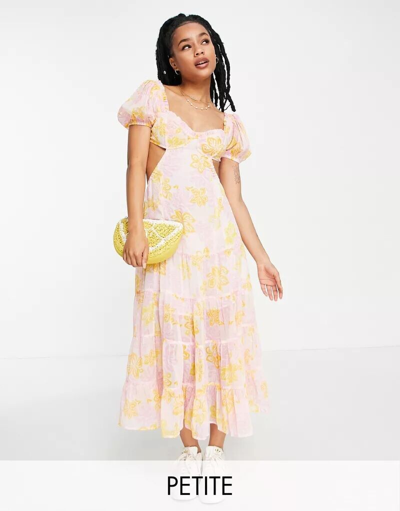 

Многоярусное розовое шифоновое платье макси Miss Selfridge Petite с бантом на спине
