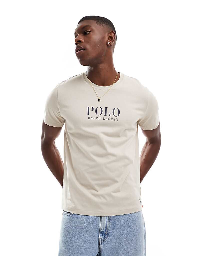 

Polo Ralph Lauren – кремовая спортивная футболка с текстовым логотипом на груди