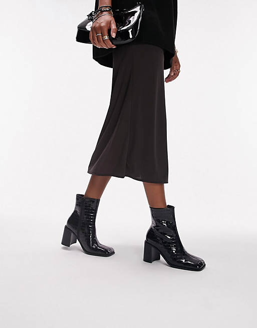 

Черные ботинки на блочном каблуке Topshop Wide Fit Mae, Черный