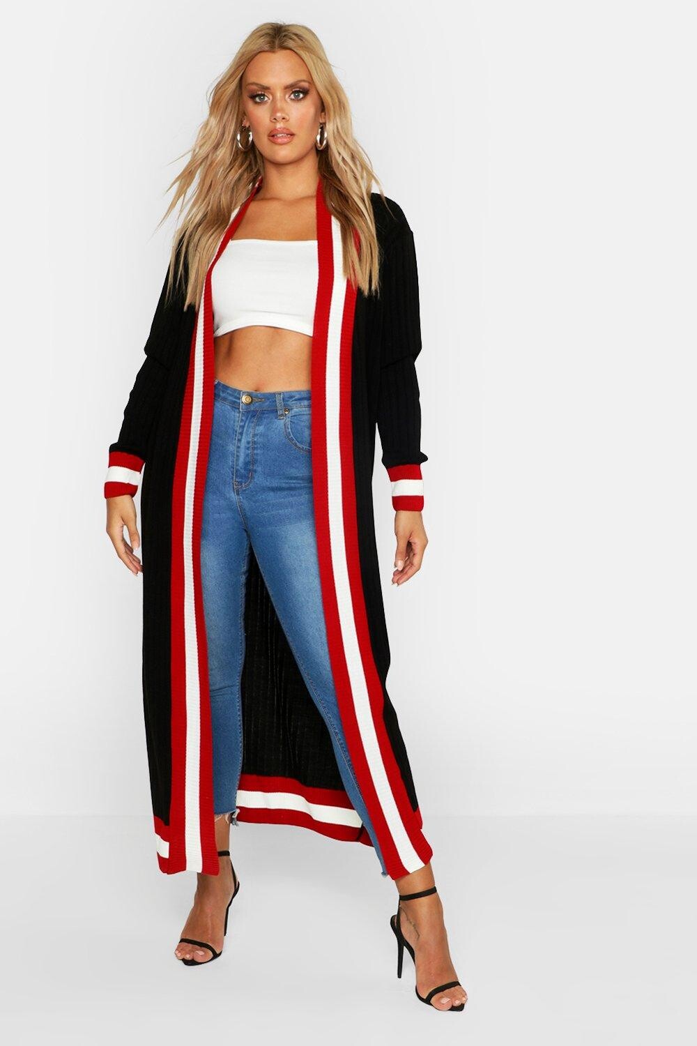 

Кардиган максимальной длины в полоску плюс Boohoo, черный