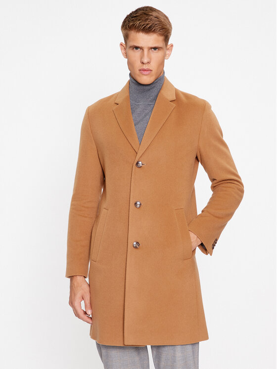 Шерстяное пальто обычного кроя Boss, коричневый
