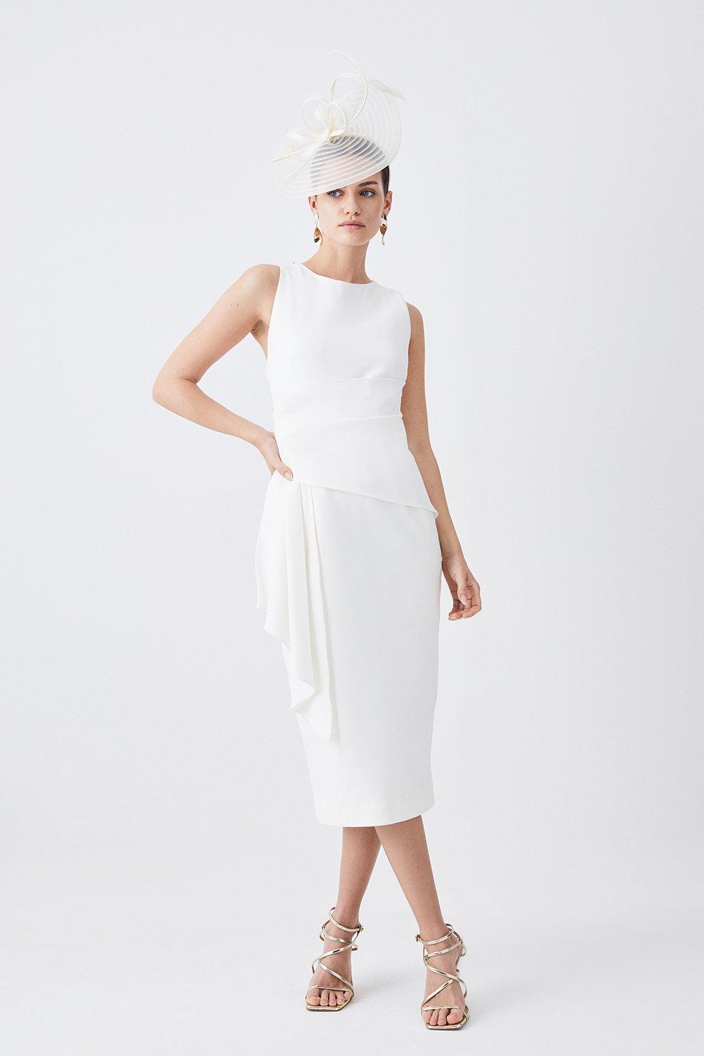 Миниатюрное структурированное платье мидакси из крепа с драпировкой по бокам Karen Millen, белый