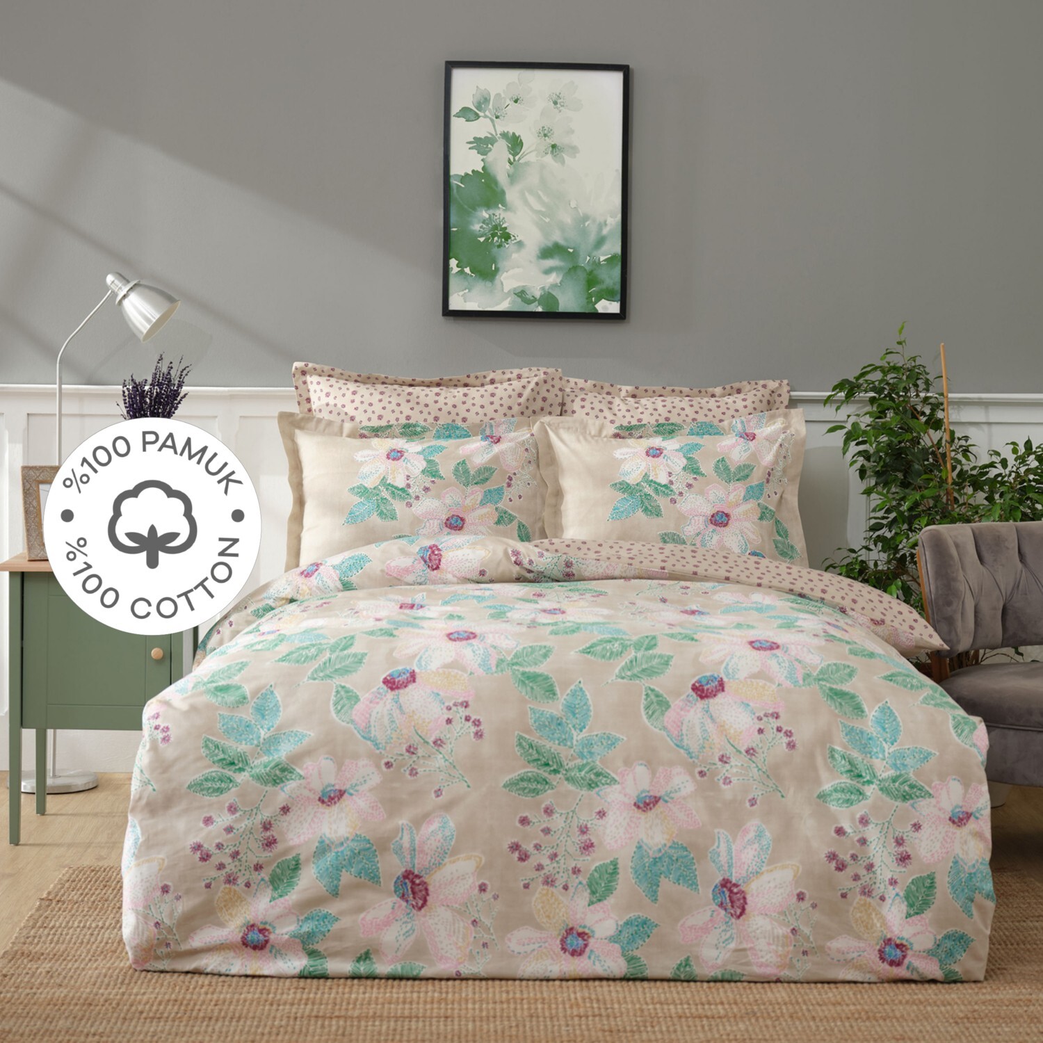 

Karaca Home Fiore Бежевый Комплект постельного белья из 100% хлопка