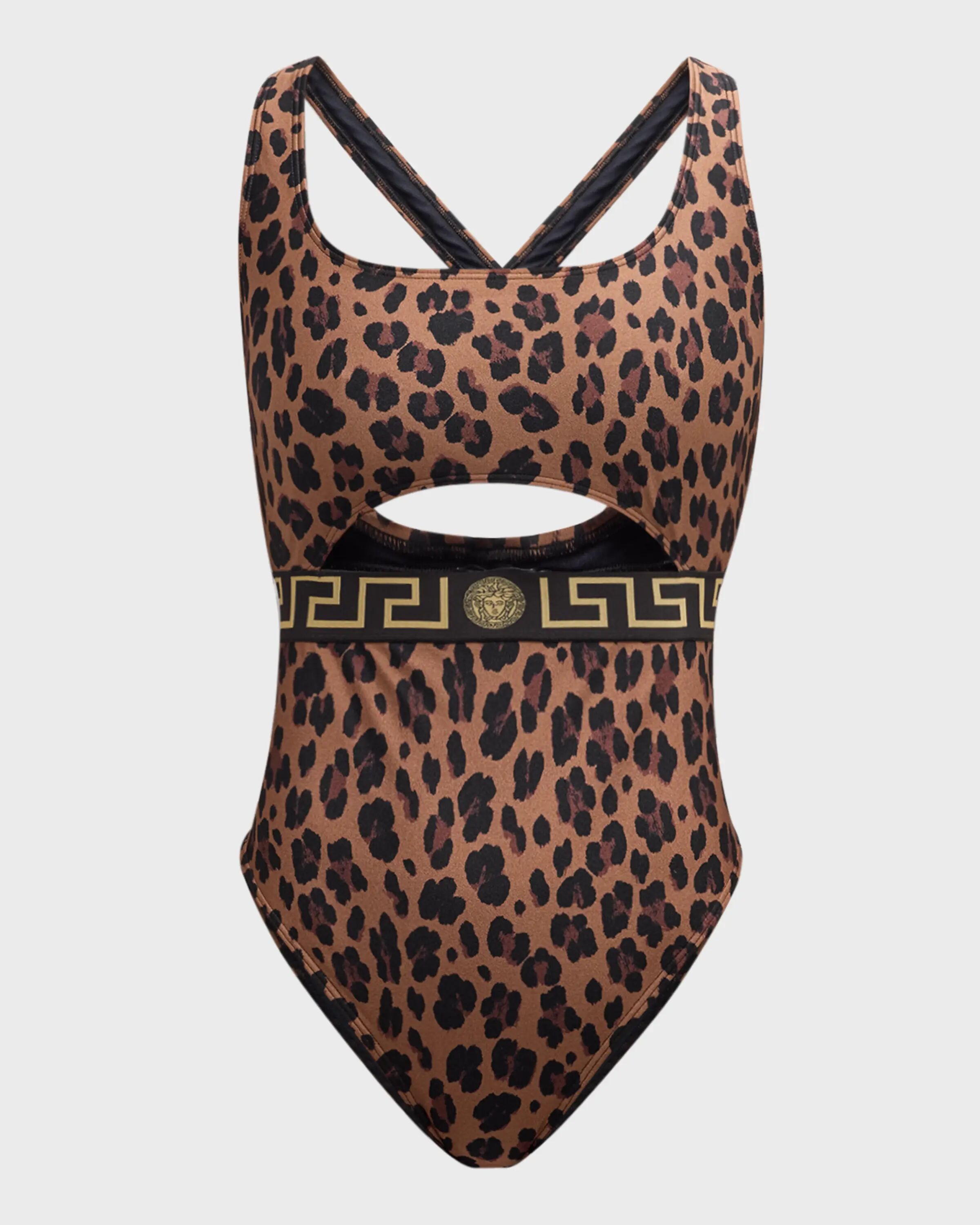 

Сплошной купальник с леопардовым принтом Greca и каймой Versace, цвет Leopard All Over