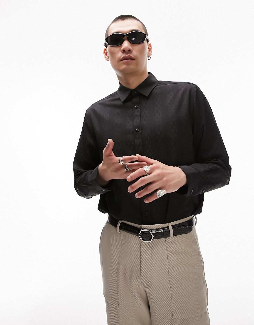 

Черная строгая жаккардовая рубашка Topman